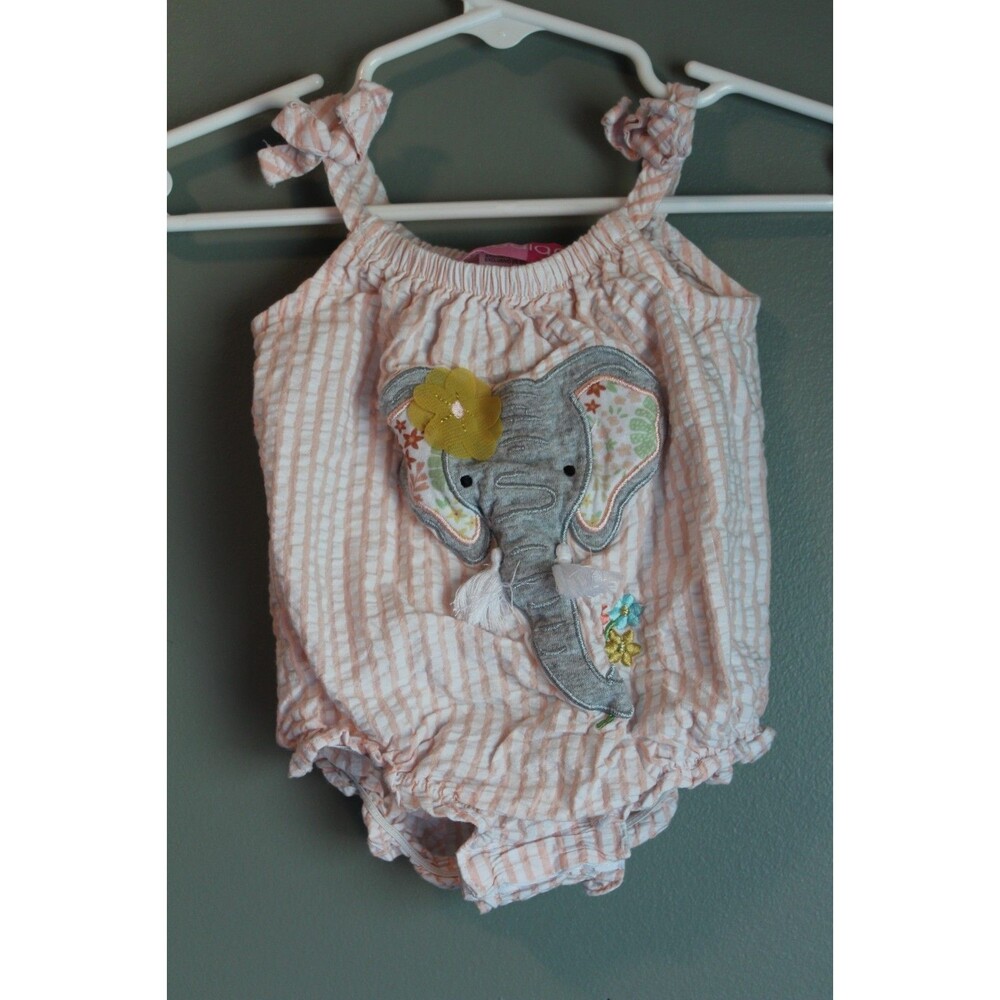 Goodlad Seersucker Striped Elephant Romper 3M Baby Girl Pink